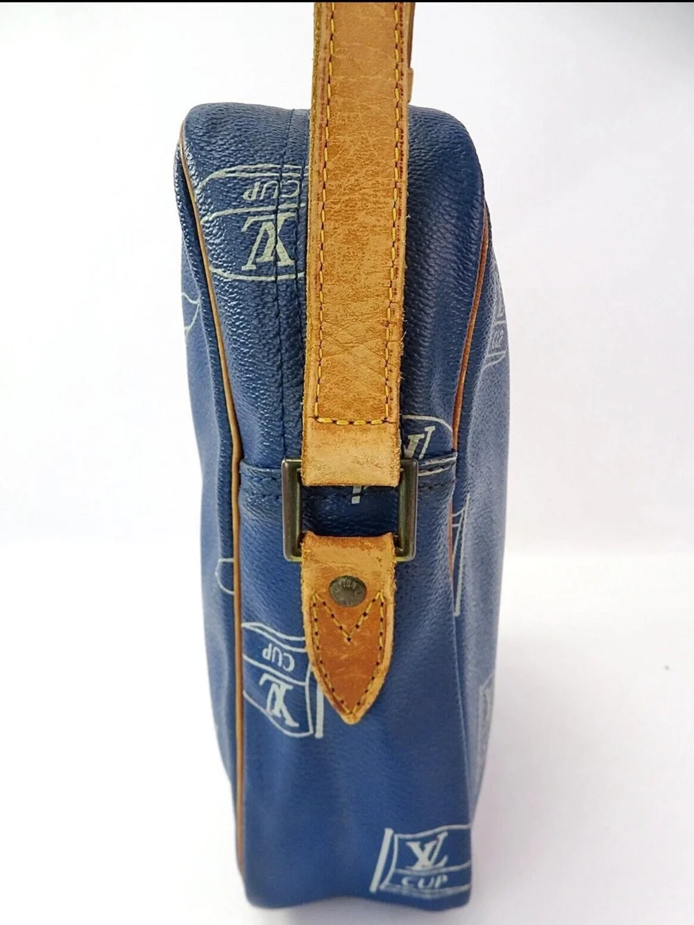 Louis Vuitton Blue and Tan Messenger Bag with LV Cup Motif